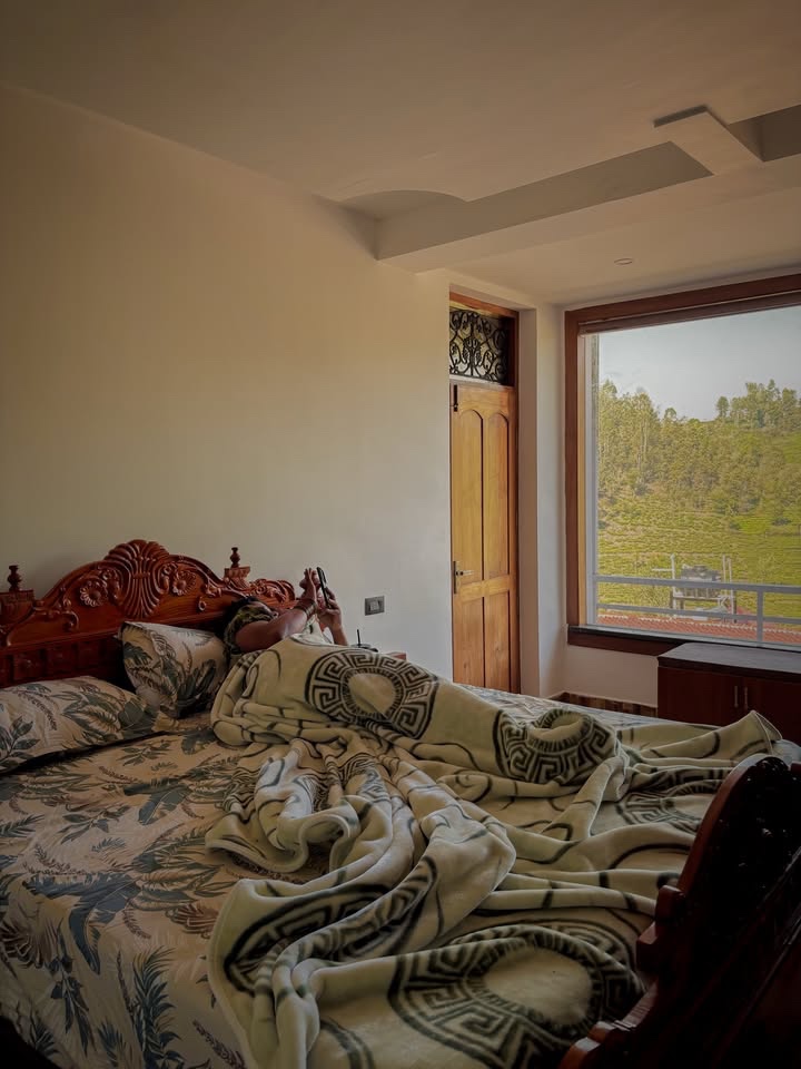 Bedroom with warm wall lighting