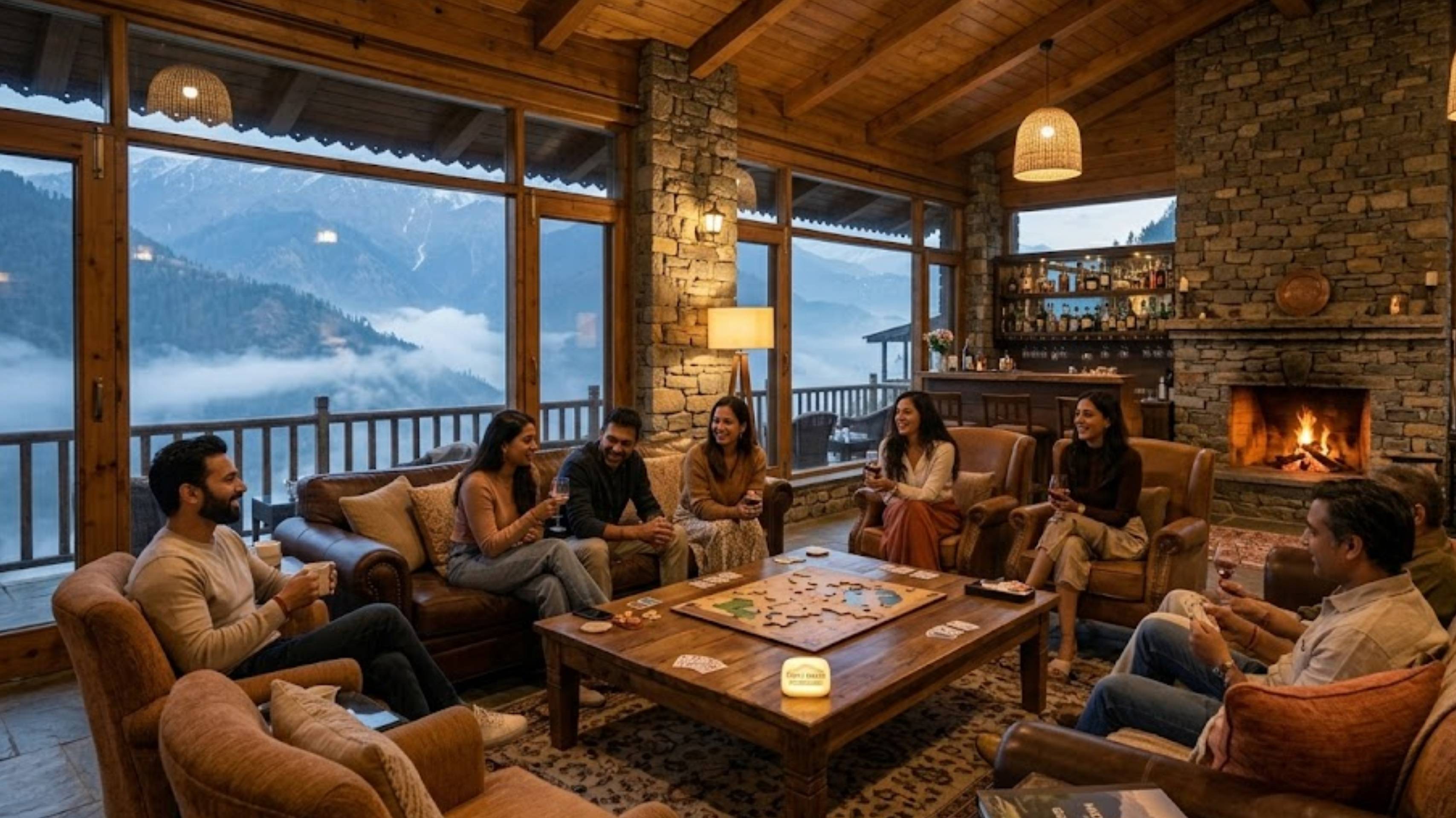 Group gathering in villa garden