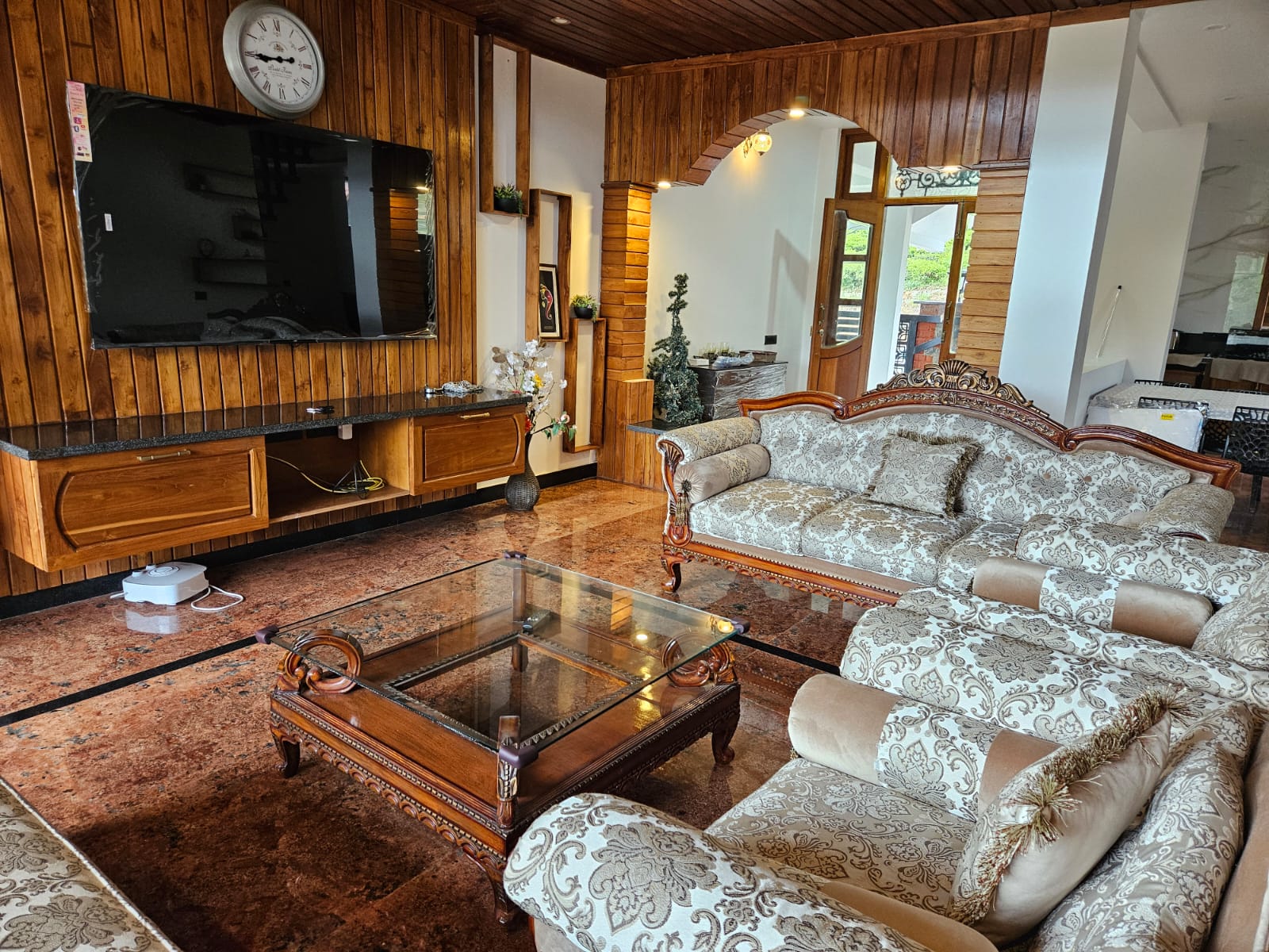 Elegant sofa seating in resort interior
